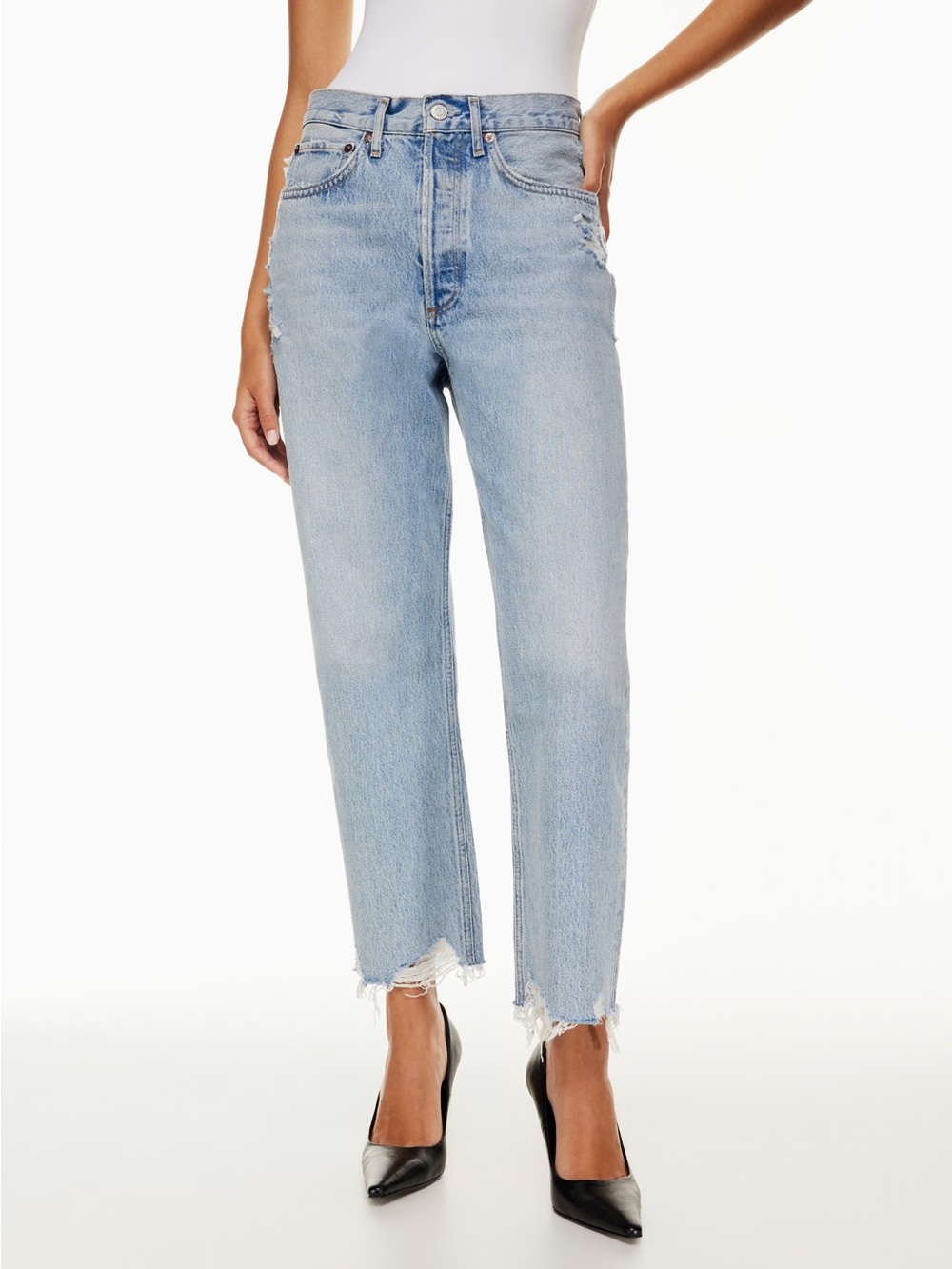 Agolde 90s Cropped Distressed Organic Cotton Denim Jeans.